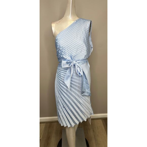 Milly Estie Satin Pleated One-Shoulder Minidress Size US12 $450 - Picture 5 of 10